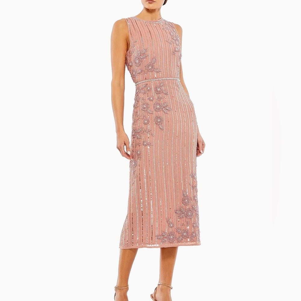 Mac Duggal 
Floral- & Stripe-Embellished Cocktail Dress